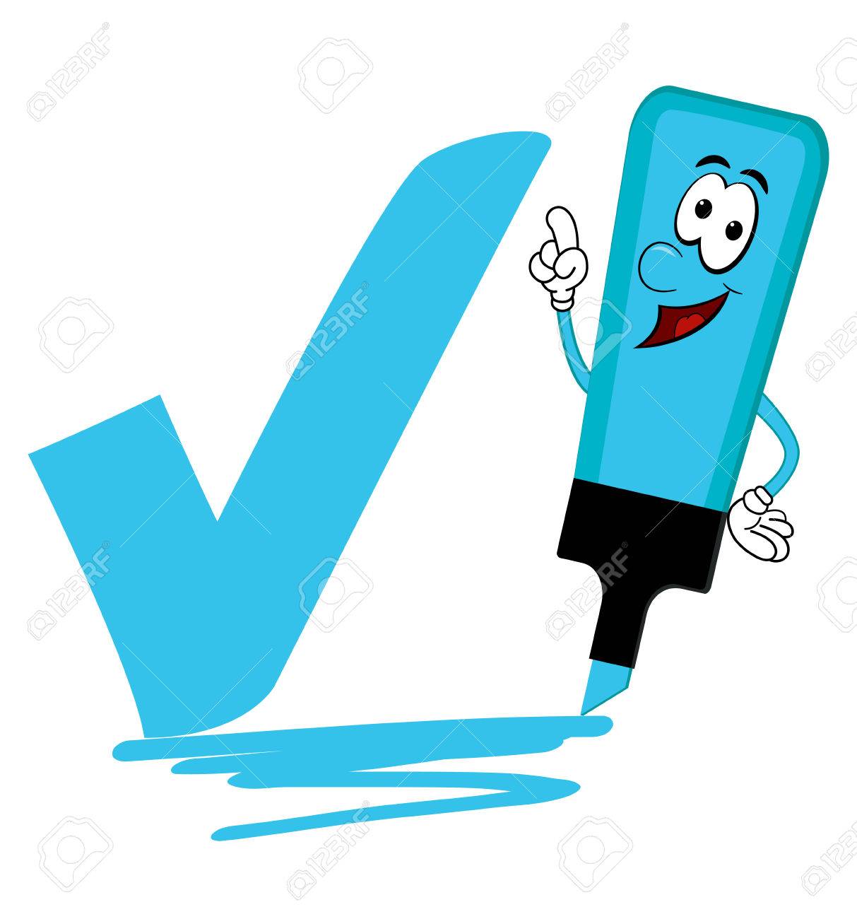 1213x1300 Single Blue Cartoon Highlighter Pen With Bold Tick Or Check Mark
