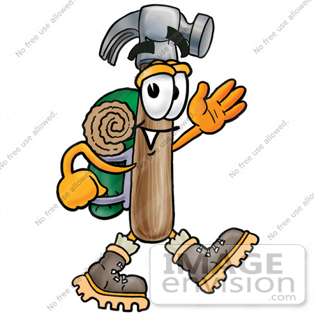 450x450 Clip Art Graphic Of A Hammer Tool Cartoon Character Hiking