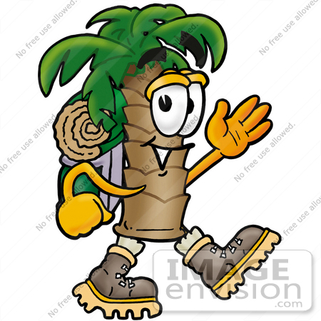 450x450 Clip Art Graphic Of A Tropical Palm Tree Cartoon Character Hiking
