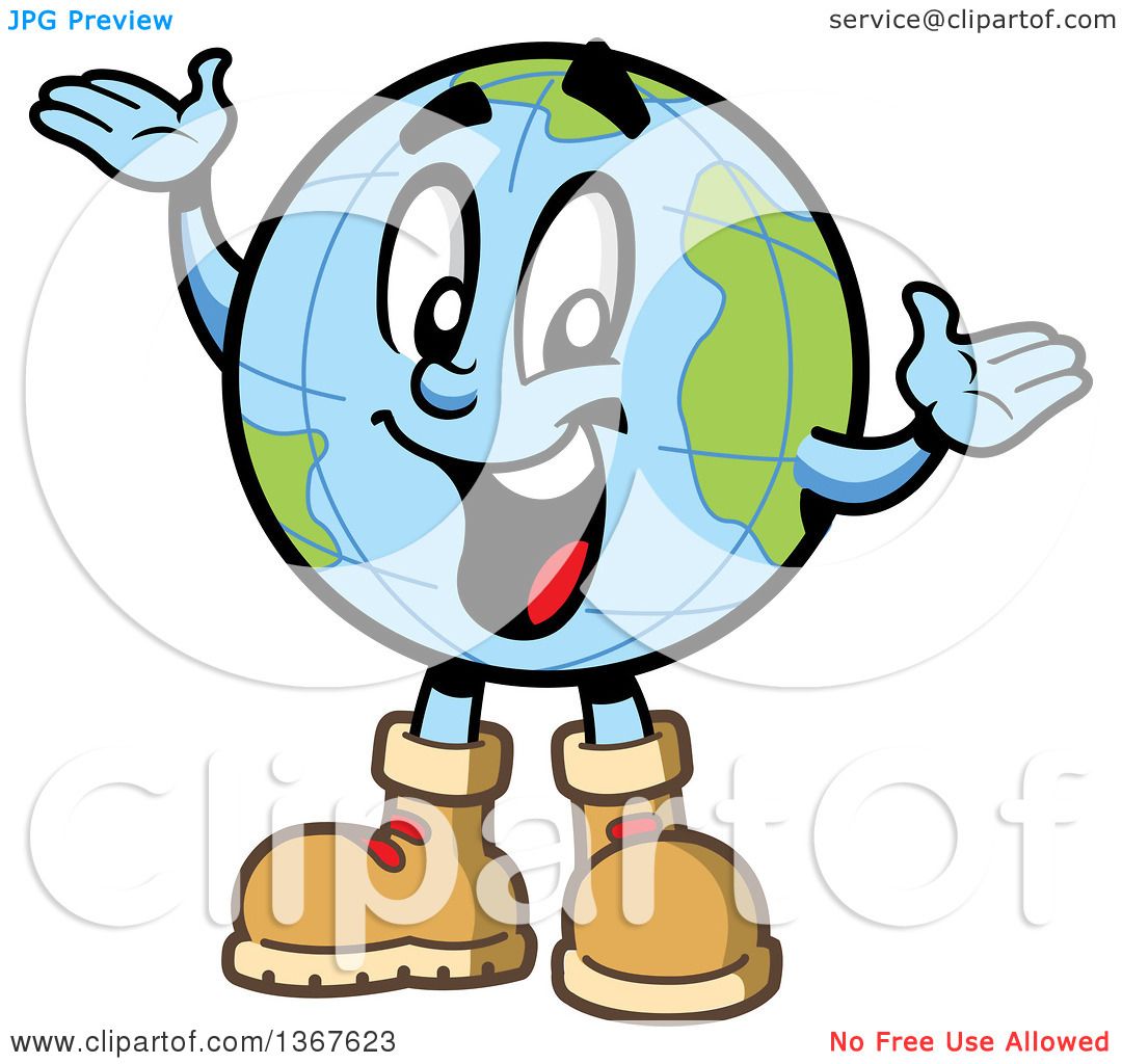 1080x1024 Clipart Of A Cartoon Happy Desk Globe Mascot Wearing Hiking Boots