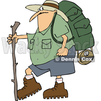 400x400 Man Carrying Hiking Gear And Holding A Leash Which Is Attached