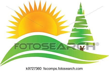 450x296 Clipart Of Green Tree Hills And Sun Logo K9727360