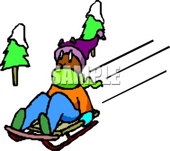350x311 Picture Of A Man Sledding Down A Snowy Hill In A Vector Clip Art