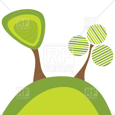 400x400 Stylized Green Tree On Hill Royalty Free Vector Clip Art Image