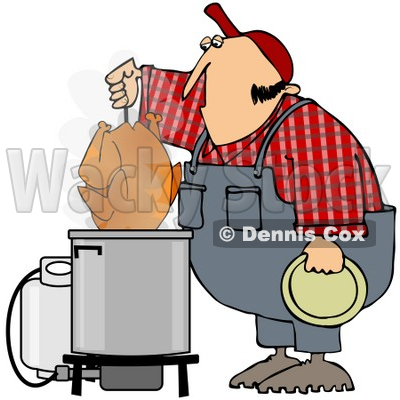 400x400 Free (Rf) Clipart Illustration Of A Hillbilly Deep Frying A Turkey