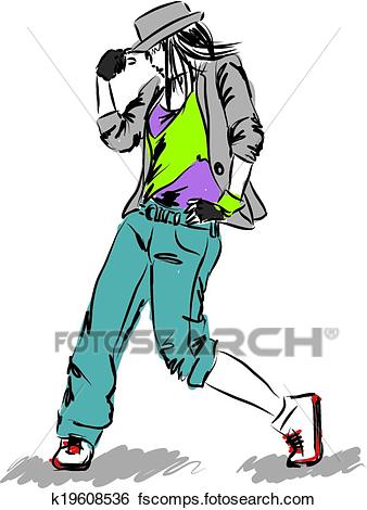 338x470 Clip Art Of Hip Hop Dancer Illustration E K19608536