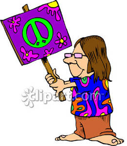 261x300 Hippie Holding A Sign With A Peace Sign On It Royalty Free Clipart