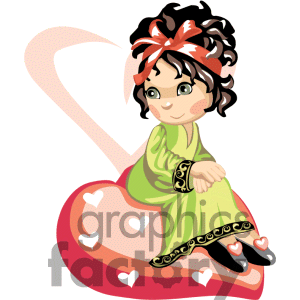 300x300 Hippie Girl Sitting On A Heart Shaped Pillow Clip Art
