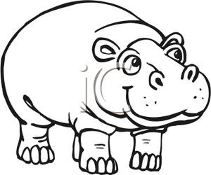 300x250 And White Hippo Clip Art Image