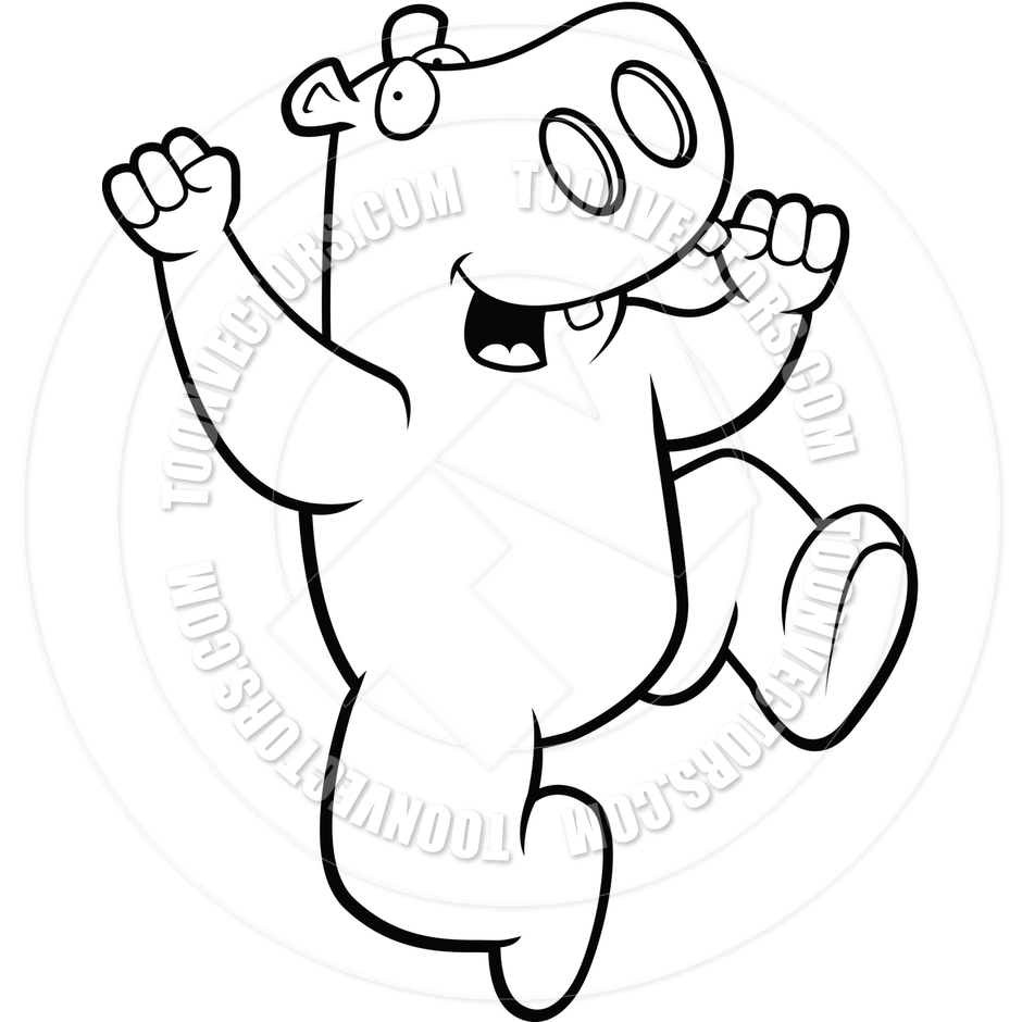 940x940 Hippo Jumping (Black And White Line Art) By Cory Thoman Toon