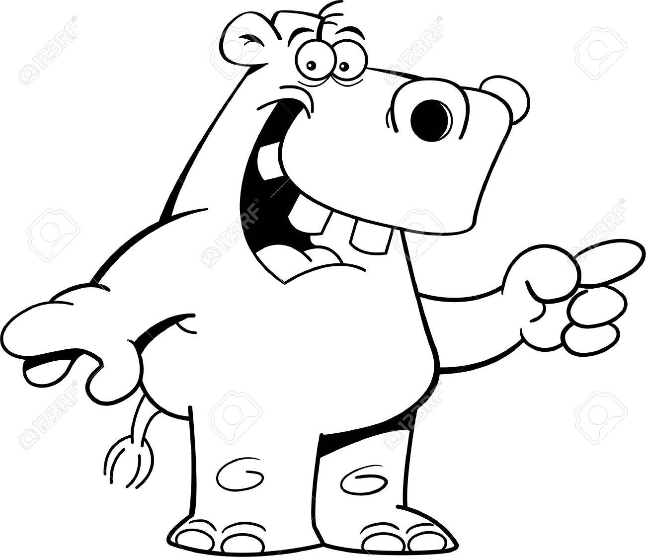 1300x1121 Black And White Illustration Of A Hippo Pointing Royalty Free