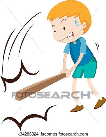 364x470 Clipart Of Little Boy Hitting Something With Wooden Stick
