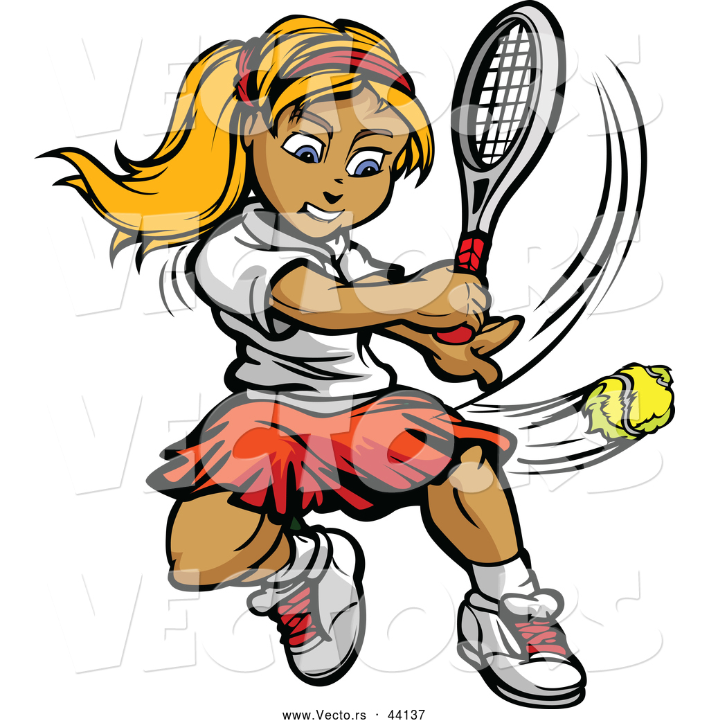 1024x1044 Vector Of Competitive Cartoon Female Tennis Player Hitting