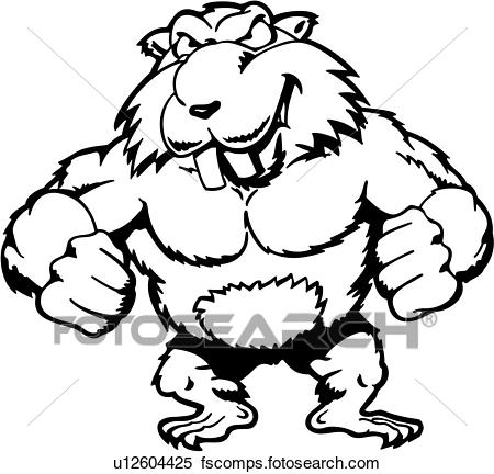 450x432 Clipart Of , Beaver, Cartoons, Dam, Mascot, Muscles, Animal