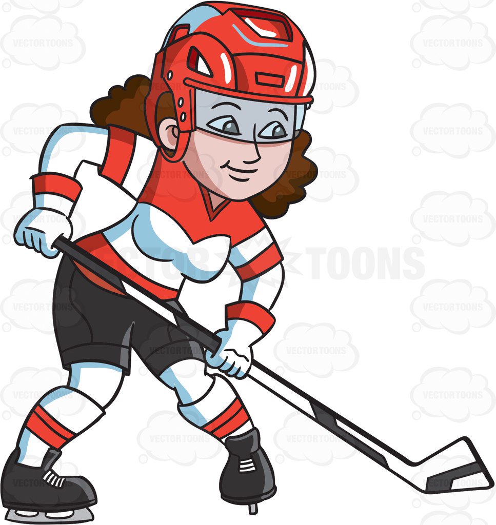 967x1024 A Female Hockey Player Getting Ready To Pass The Puck Cartoon