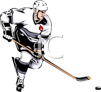 350x319 Clip Art Illustration Of An Ice Hockey Player Skating With The Puck