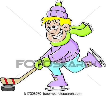 450x410 Clipart Of Cartoon Boy Playing Hockey K17308070