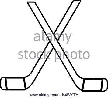 355x320 Crossed Hockey Sticks And Puck Icon, Outline Style Stock Vector