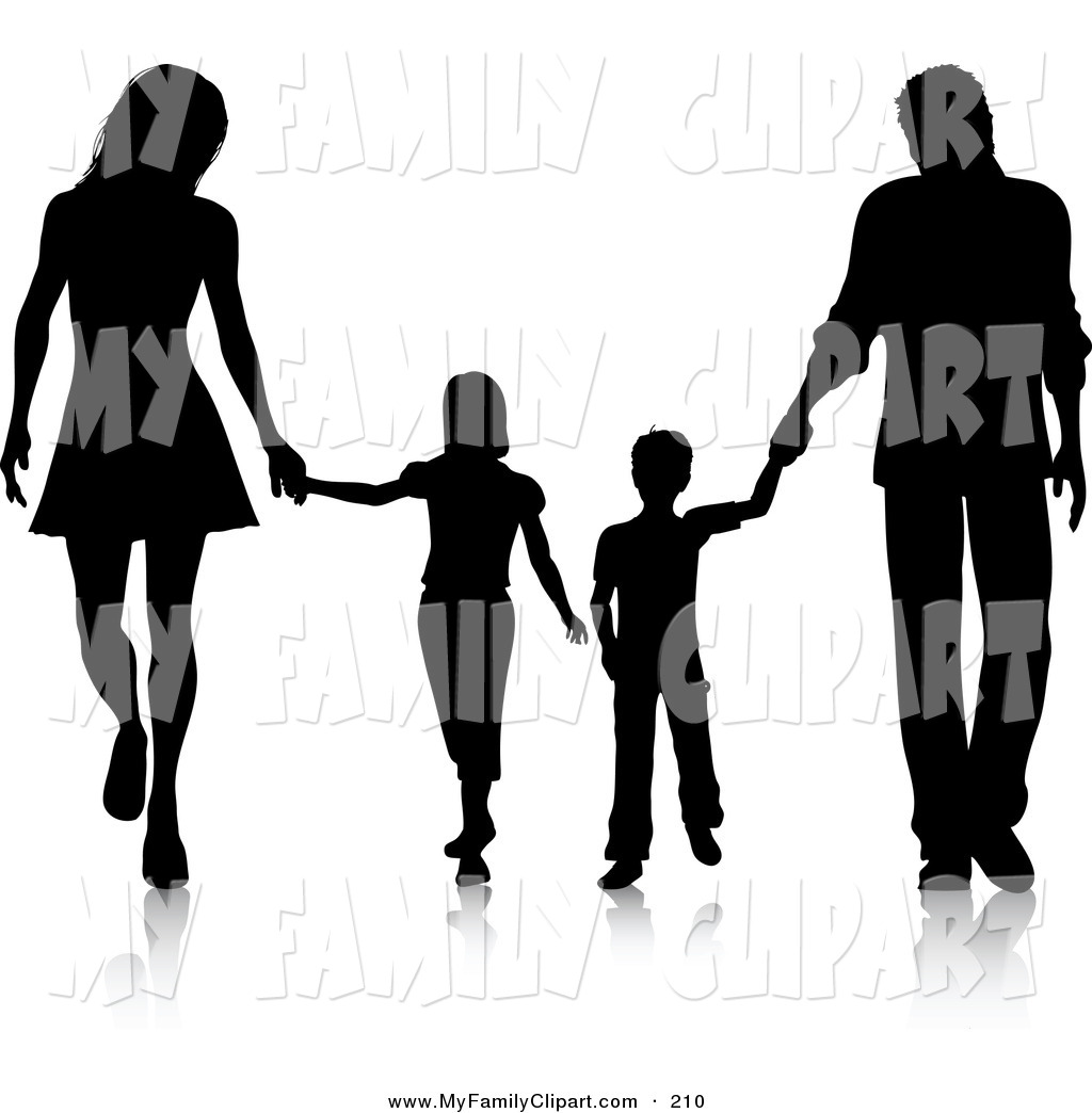 1024x1044 Clip Art Of A Black Silhouetted Family Of Four Walking Together