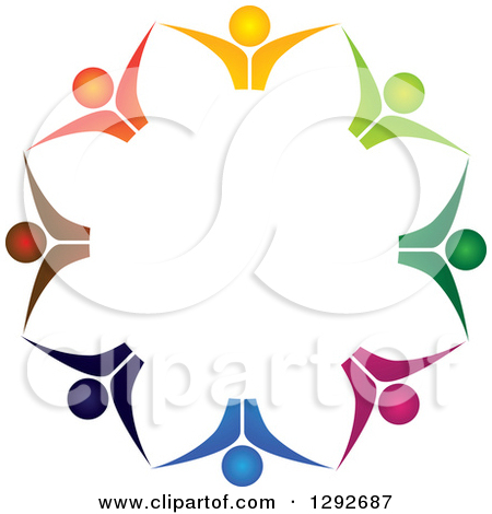 450x470 Clipart Of A Team Circle Of Colorful Cheering People