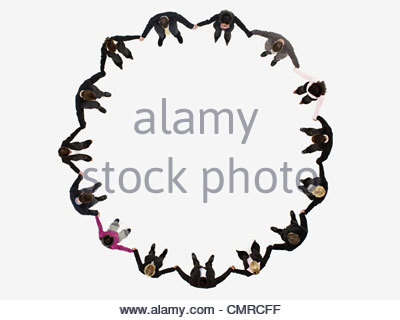 400x320 Group Of Businesspeople In A Circle, Holding Hands Stock Photo