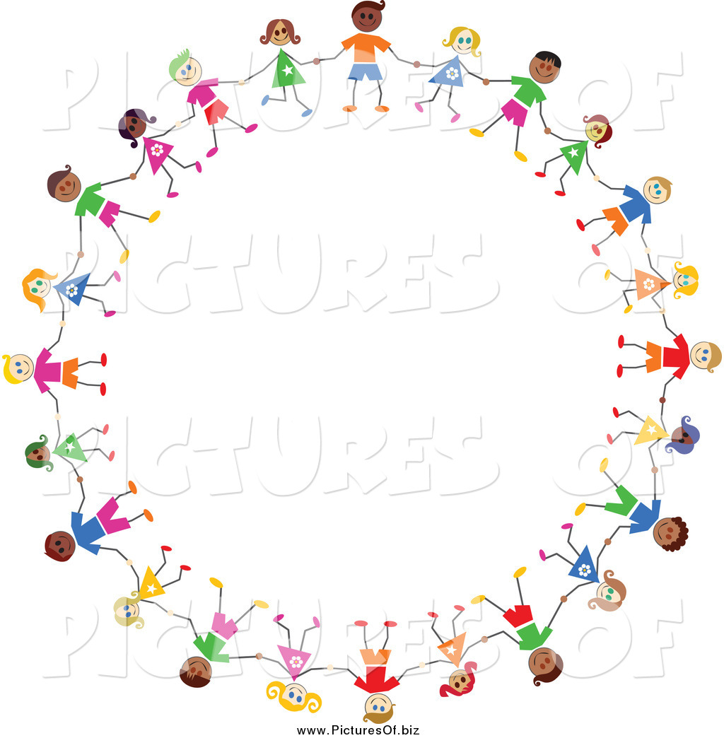 1024x1044 Vector Clipart Of A Circle Of Diverse Stick Children Holding Hands