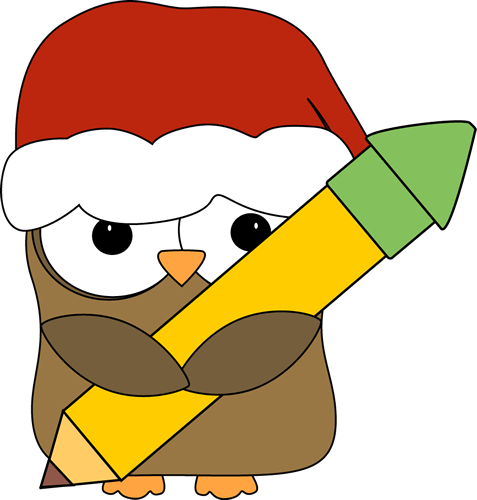 477x500 Christmas Owl Holding A Pencil Clip Art