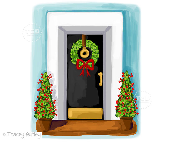 570x456 Christmas House Clipart Christmas Card Art Southern Chic