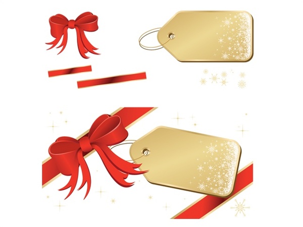 600x450 Golden Tags With Red Ribbon Vector Illustration Free Vector