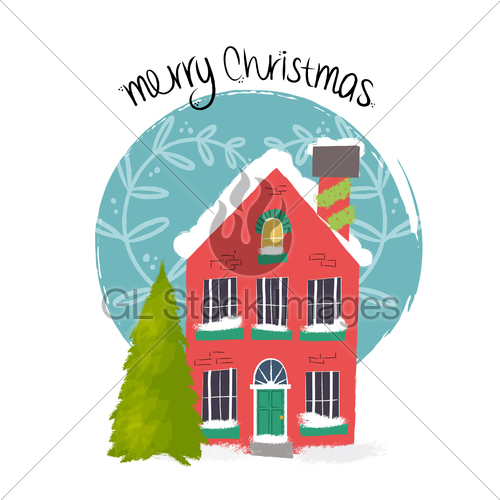 500x500 Merry Christmas House Art With Holiday Decoration Gl Stock Images