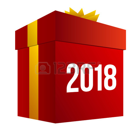 450x450 New Year Shopping. Big Red Present Box With Numbers 2018. Isolated