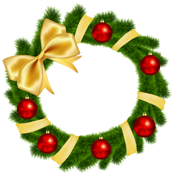 597x600 Christmas Wreath With Yellow Bow Transparent Png Clip Art Image