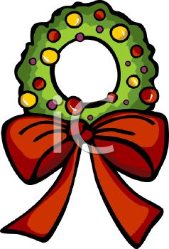 238x350 Picture Of A Holiday Wreath With A Red Bow In A Vector Clip Art