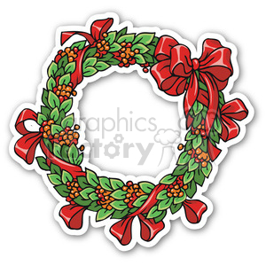 300x300 Royalty Free Christmas Wreath V3 Sticker 400400 Vector Clip Art