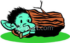 300x183 Goblin Hiding In A Hollow Log Royalty Free Clipart Picture