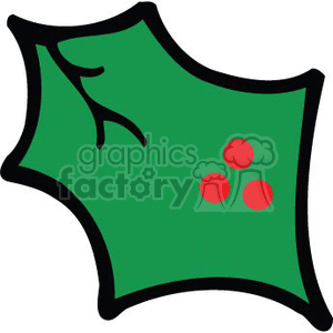 300x300 Royalty Free Single Green Holly Leaf With Three Berries 143852