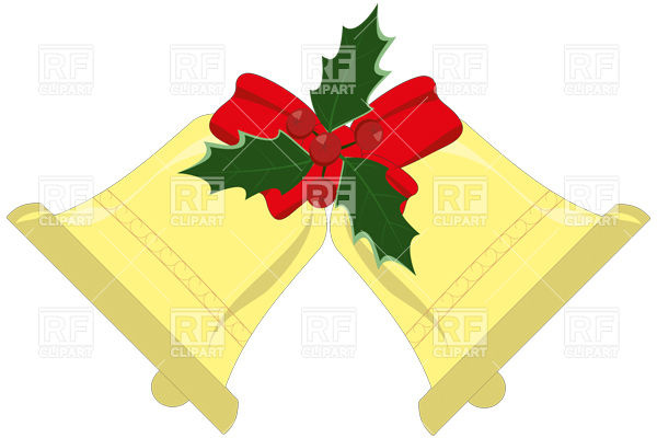 600x400 Yule Bells With Holly Leaves And Berries Royalty Free Vector Clip