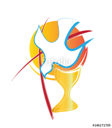 437x500 Eucharist Symbol With Chalice, Holy Spirit Dove And A Cross. First