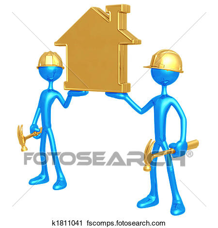 450x470 Clipart Of Construction Workers Holding Golden Home K1811041
