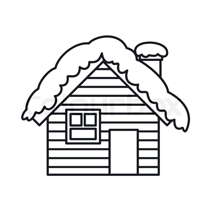 800x800 Wooden House Covered With Snow Icon In Outline Style Isolated