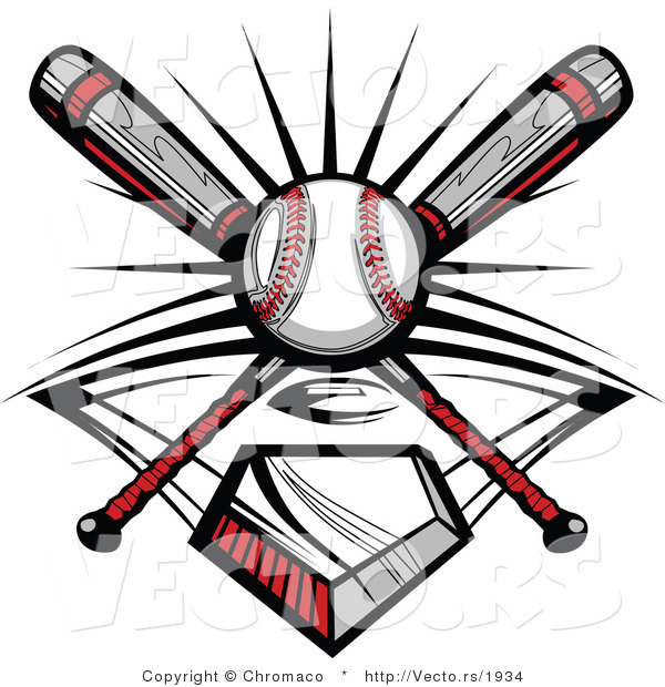 600x620 Vector Of A Ball And 2 Baseball Bats Crossed Over Home Plate By