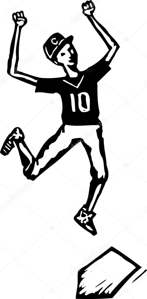 501x1022 Woodcut Illustration Of Boy Playing Baseball And Crossing Home