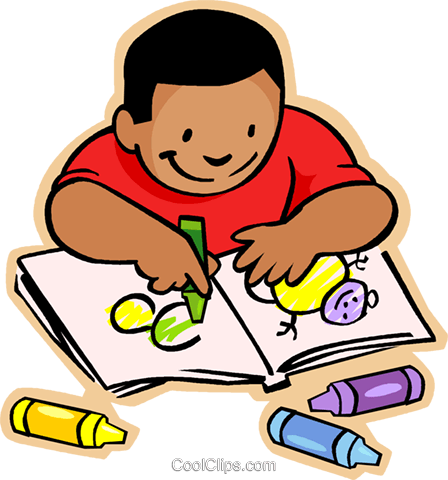 448x480 Little Boy With Crayons And Coloring Book Royalty Free Vector Clip