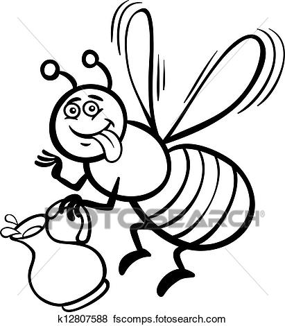 411x470 Clip Art Of Honey Bee Cartoon For Coloring Book K12807588