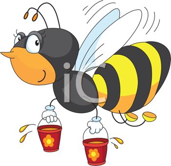 350x339 Picture Of A Honeybee Flying With Two Buckets Of Honey In A Vector