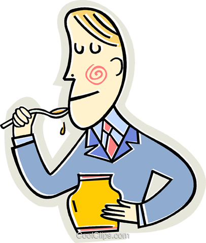 406x480 Man Eating A Spoonful Of Honey Royalty Free Vector Clip Art