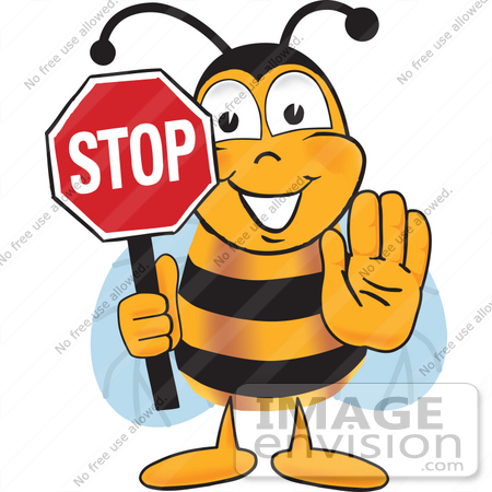 450x450 Clip Art Graphic Of A Honey Bee Cartoon Character Holding A Stop