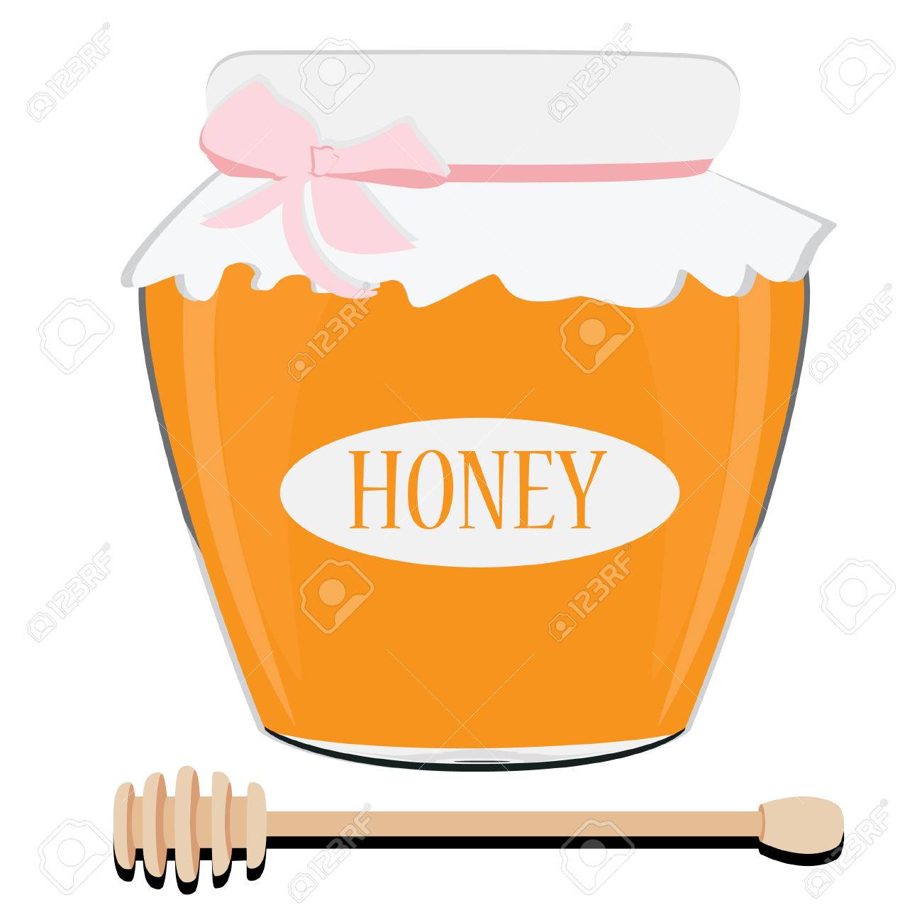 1300x1300 Honey Pot With Label Honey And Honey Dipper Raster Illustration