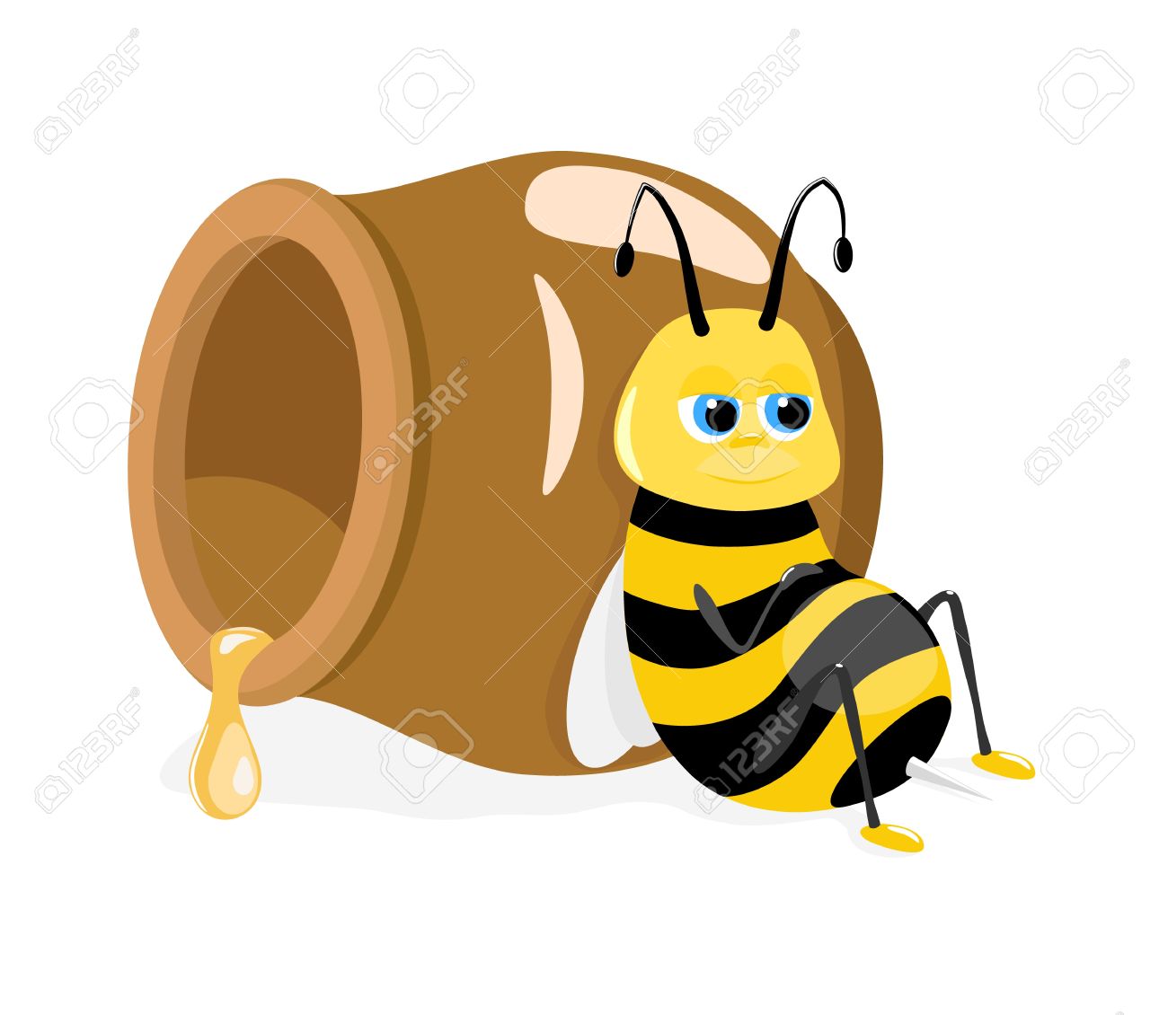 1300x1130 Vector Illustration Of Cartoon Bee Sitting About Honey Pot