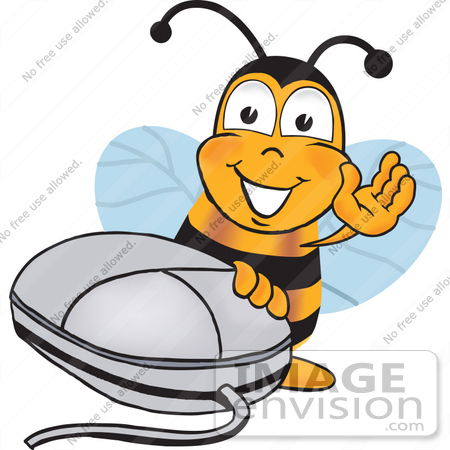 450x450 Clip Art Graphic Of A Honey Bee Cartoon Character With A Computer